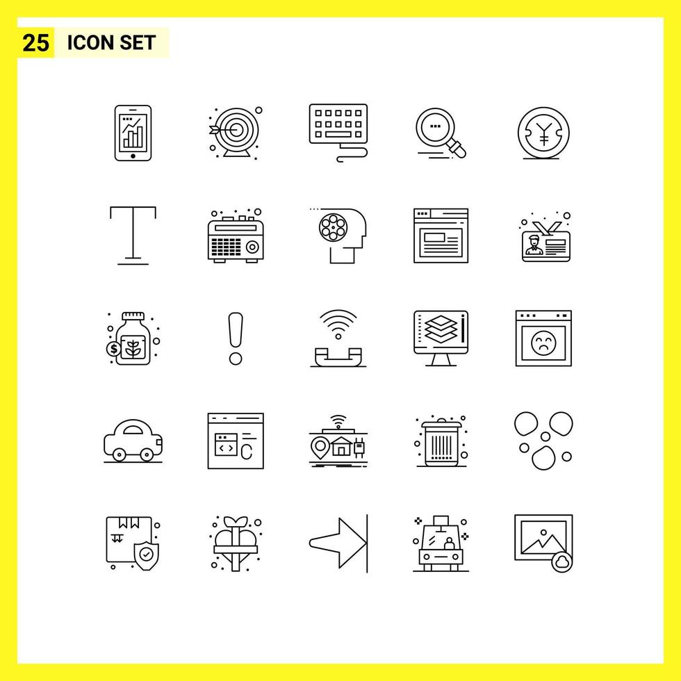 ligne d'interface mobile ensemble de 25 pictogrammes de police yen clavier finance motivation éléments de conception vectoriels modifiables vecteur