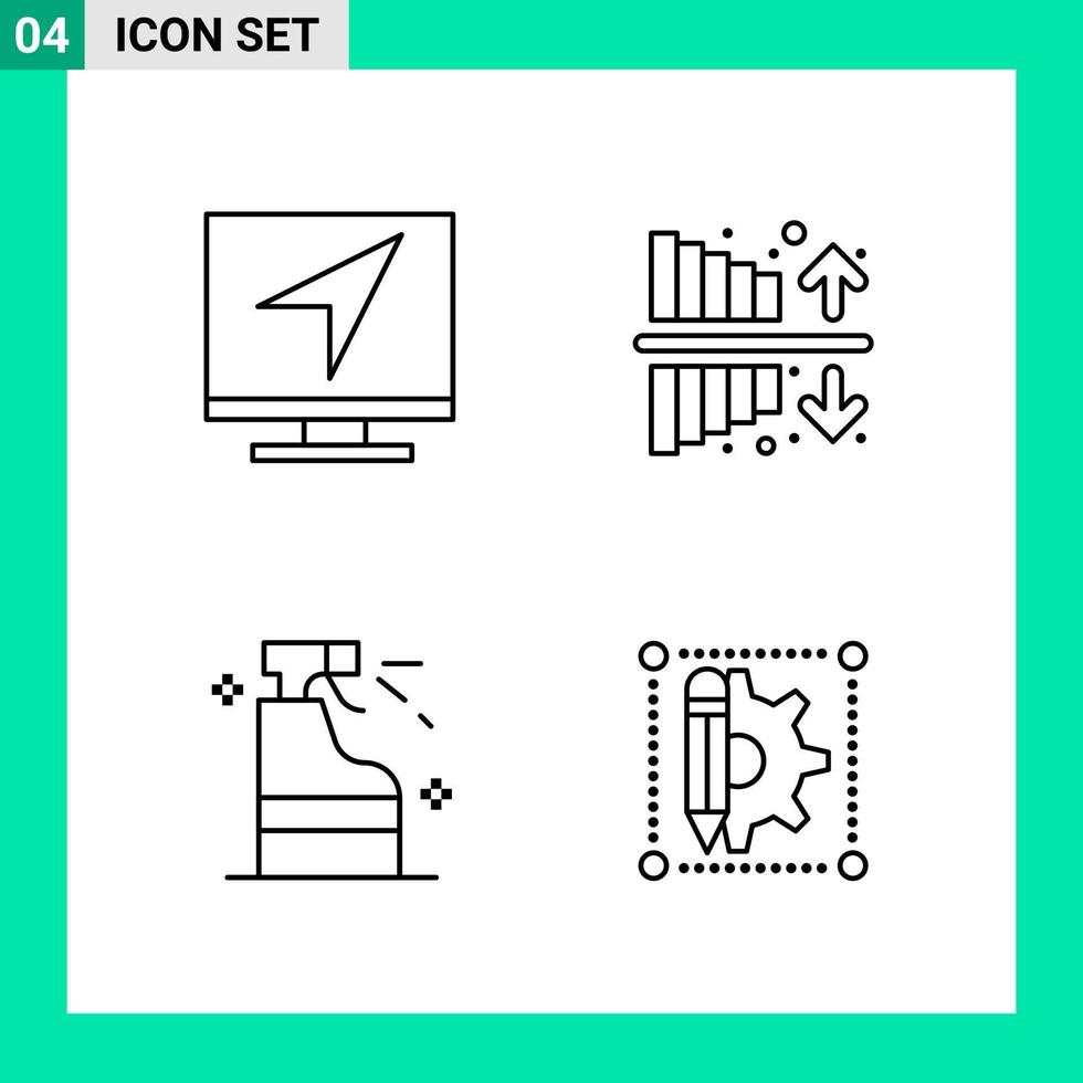 pack de 4 icônes de style de ligne définies symboles de contour pour imprimer des signes créatifs isolés sur fond blanc 4 icônes définies fond de vecteur d'icône noire créative