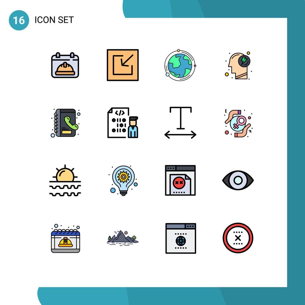 groupe de 16 signes et symboles de lignes remplies de couleurs plates pour les contacts power globe esprit énergie éléments de conception vectoriels créatifs modifiables vecteur