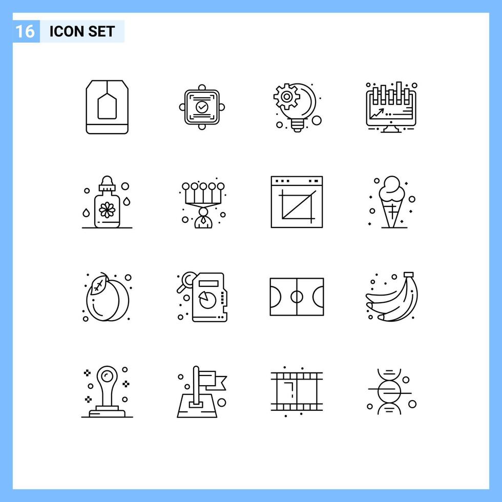 aperçu de l'interface mobile ensemble de 16 pictogrammes d'accord compte-gouttes spa présentation analytique éléments de conception vectoriels modifiables vecteur