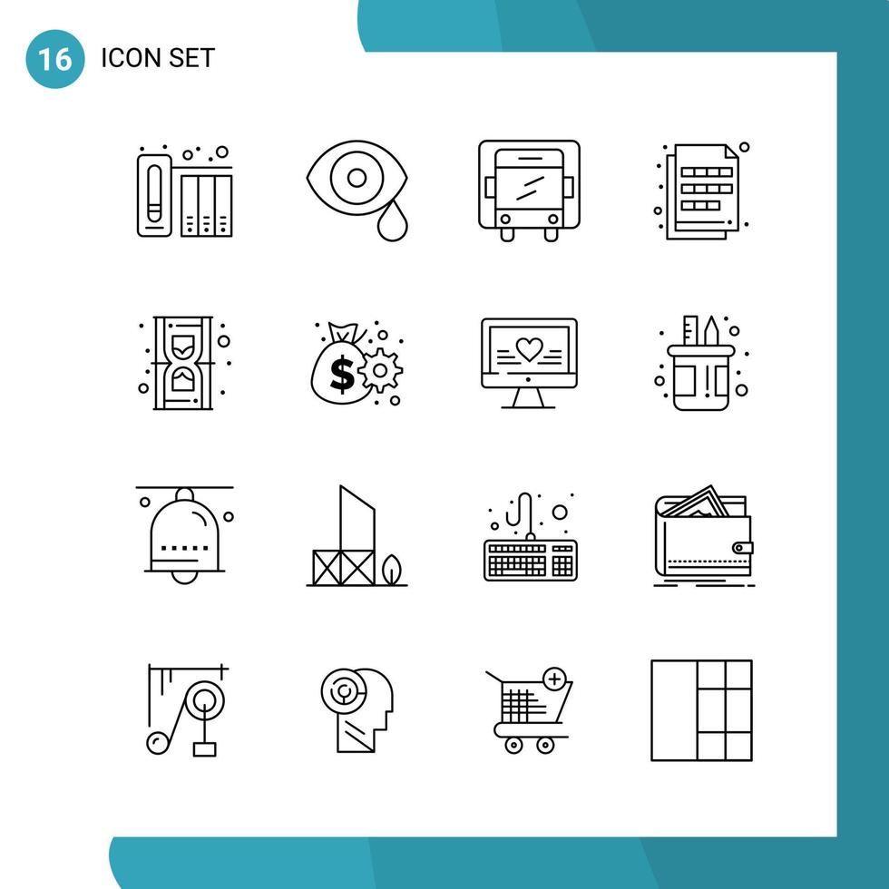 pack vectoriel de 16 icônes de style de ligne de symboles de contour sur fond blanc pour le web et mobile fond de vecteur d'icône noire créative