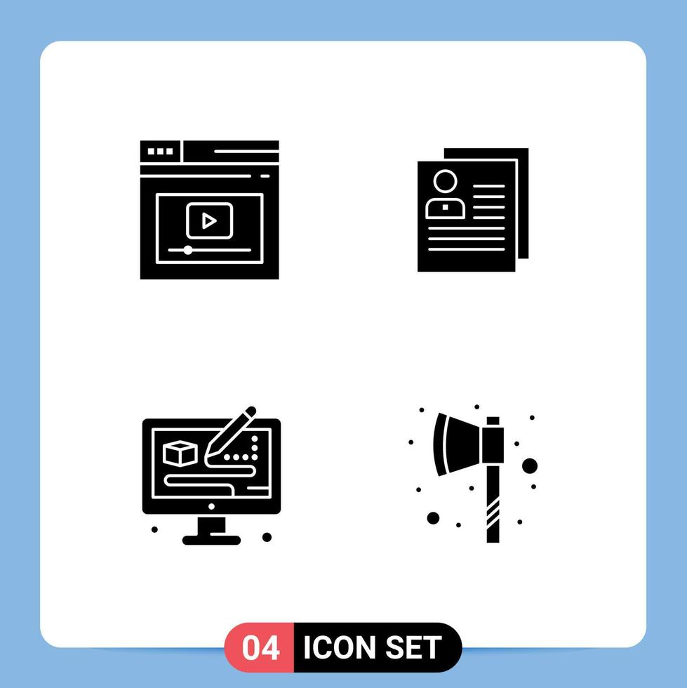 ensemble moderne de 4 pictogrammes de glyphes solides du site Web de fichiers internet sur les éléments de conception vectoriels modifiables créatifs vecteur