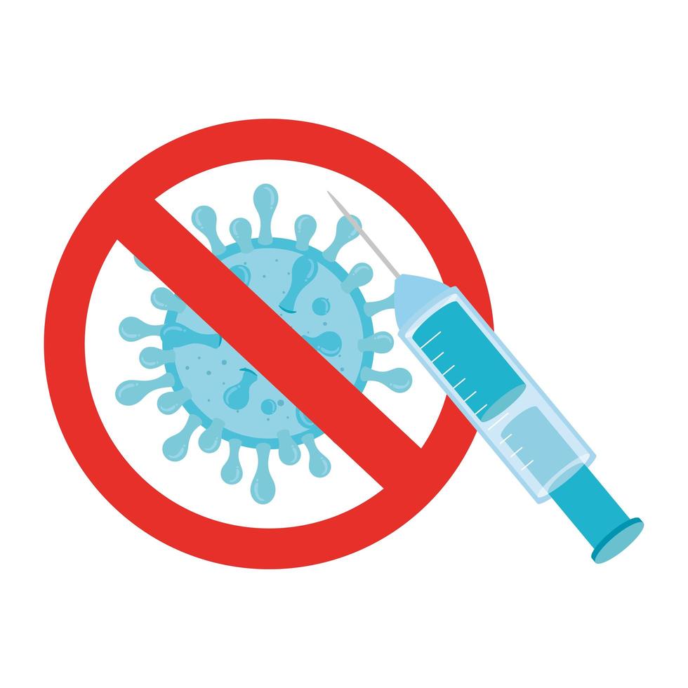 icône de coronavirus avec signe interdit et seringue vecteur