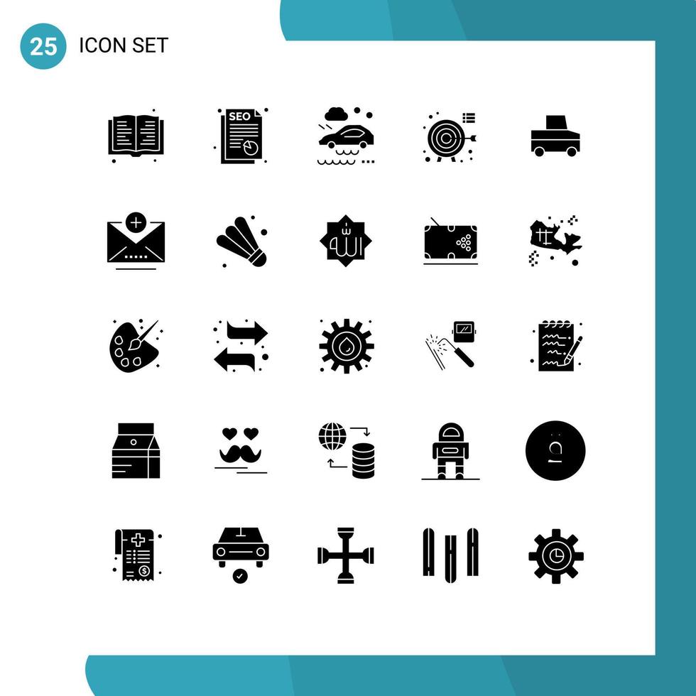 25 concept de glyphe solide pour les sites Web mobiles et les applications ajoutent des éléments de conception vectoriels modifiables de cible de voiture de pluie de ramassage vecteur