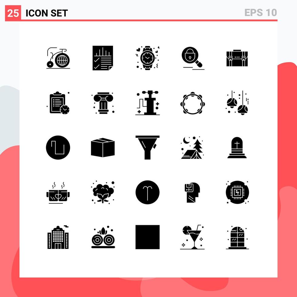 ensemble de 25 glyphes solides universels pour les applications web et mobiles recherche internet temps de recherche seo éléments de conception vectoriels modifiables vecteur
