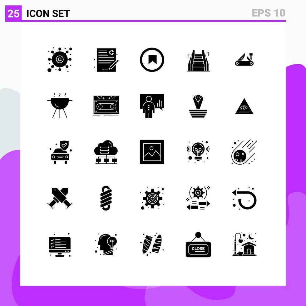 ensemble de 25 symboles d'icônes d'interface utilisateur modernes signes pour l'armée multi-outils plus éléments de conception vectoriels modifiables d'ascenseur d'échelle vecteur