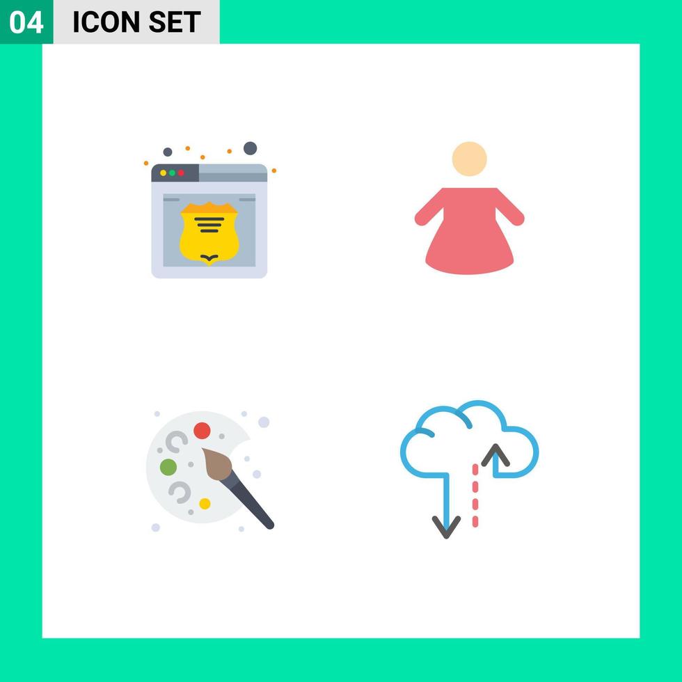 interface mobile ensemble d'icônes plates de 4 pictogrammes d'hébergement de données de couleur Web de passe-temps éléments de conception vectoriels modifiables vecteur
