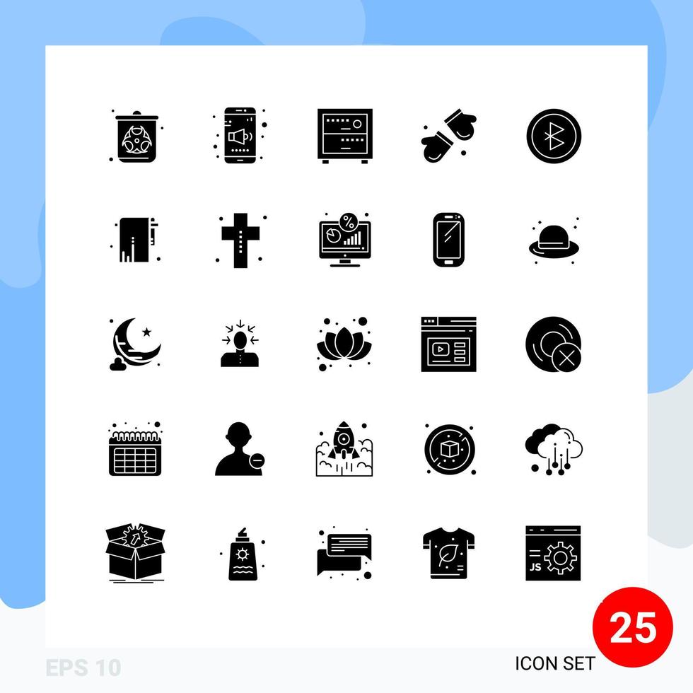 interface mobile glyphe solide ensemble de 25 pictogrammes de connexion gants de pont scandinavie arctique éléments de conception vectoriels modifiables vecteur