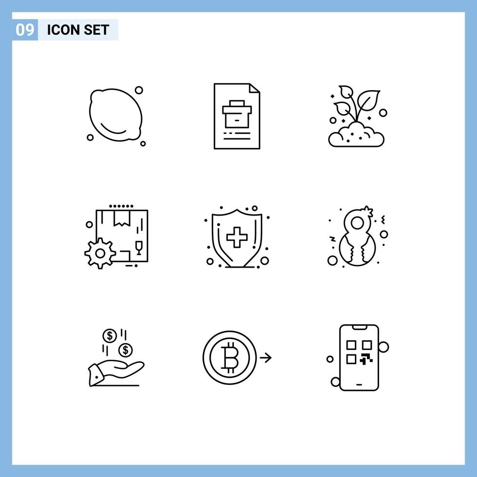 9 ensemble de contours d'interface utilisateur de signes et symboles modernes de configuration de rapport d'engrenage d'assurance maladie petits éléments de conception vectoriels modifiables vecteur