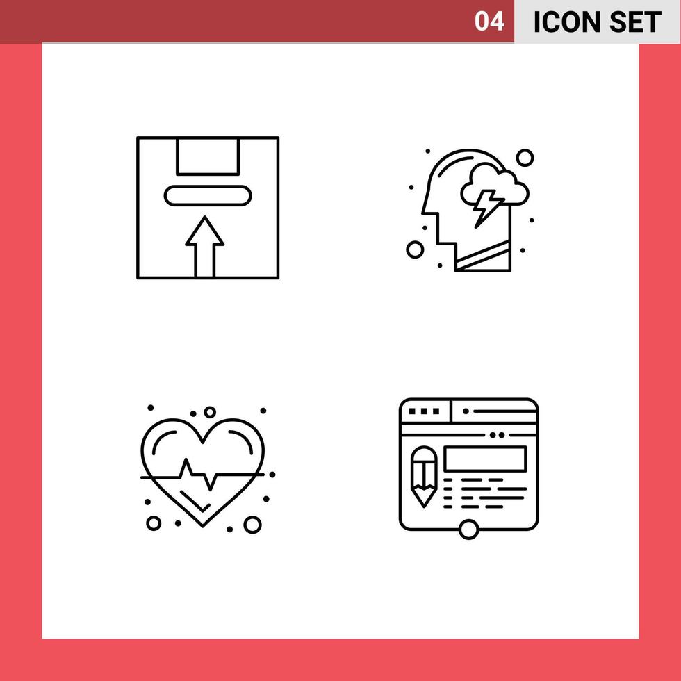 ensemble moderne de 4 pictogrammes de couleurs plates remplies d'éléments de conception vectoriels modifiables de coeur de tête logistique d'énergie de boîte vecteur