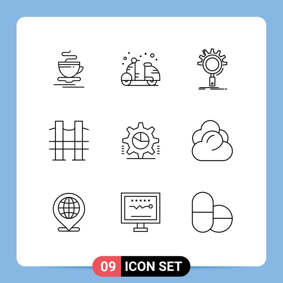 contour de l'interface mobile ensemble de 9 pictogrammes d'éléments de conception vectorielle modifiables de processus de pont d'été de voyage sur route vecteur