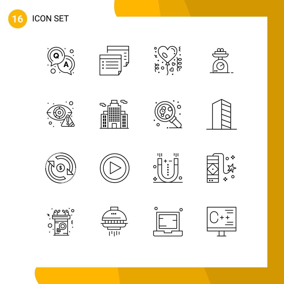 ensemble moderne de 16 contours et symboles tels que l'affection de poids cyber pesant des éléments de conception vectoriels modifiables vecteur