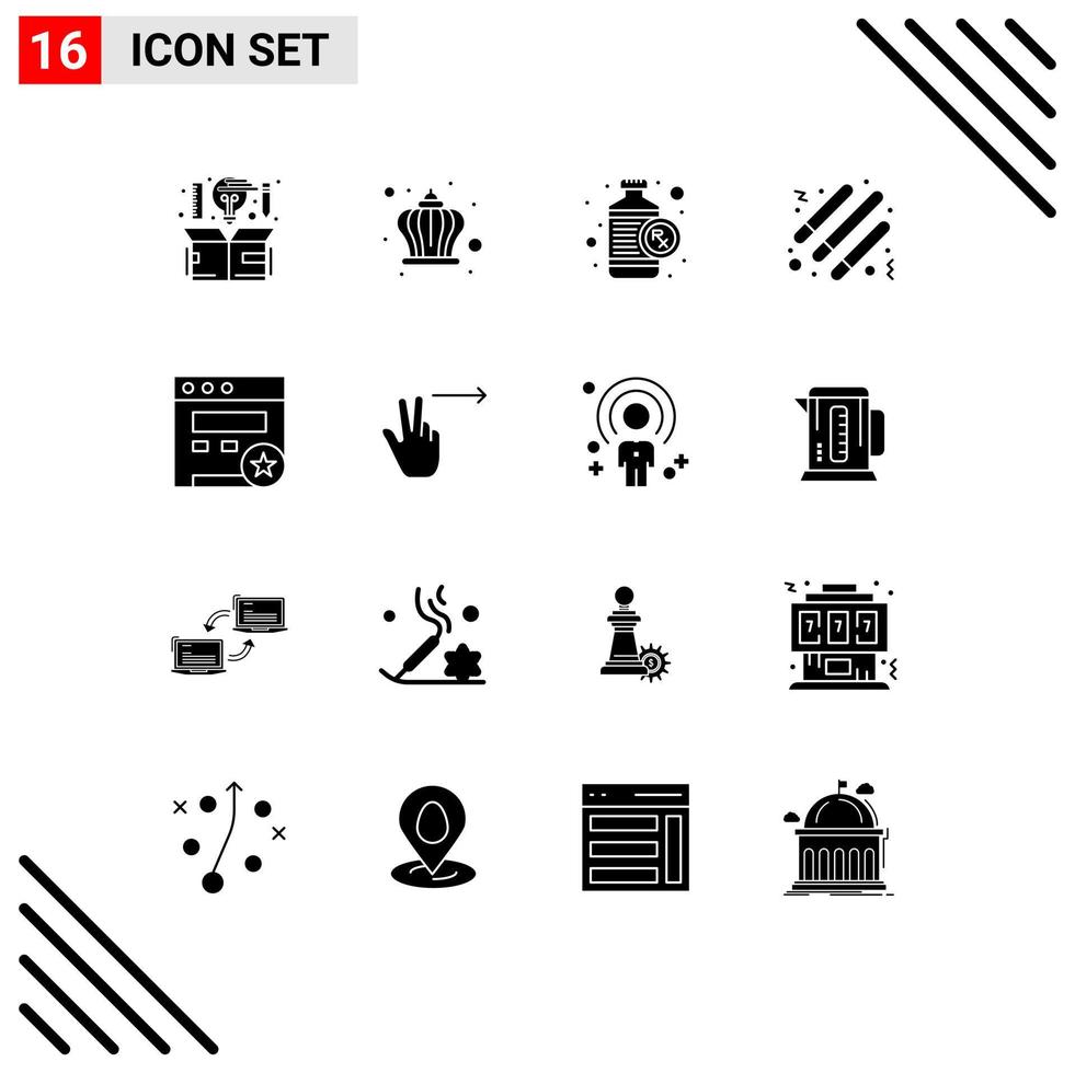 ensemble de 16 symboles d'icônes d'interface utilisateur modernes signes pour signet fête jour nuit rx éléments de conception vectoriels modifiables vecteur