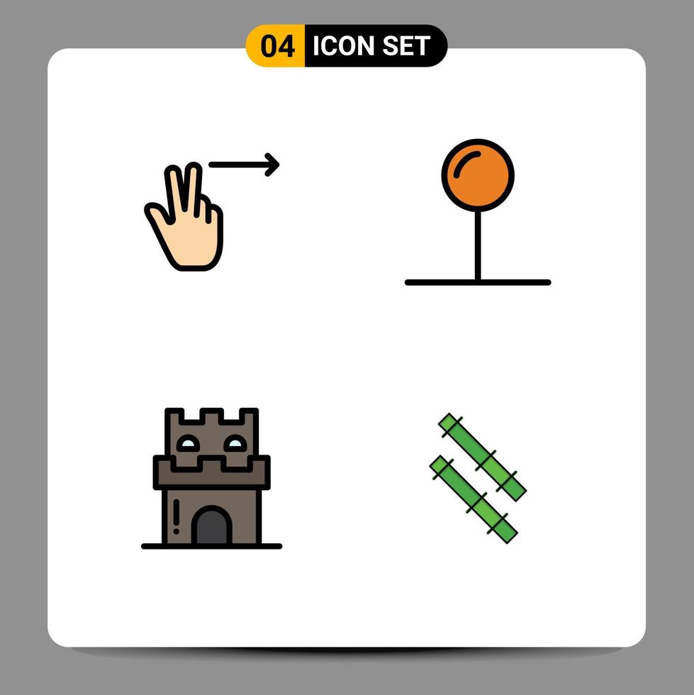 ensemble de 4 icônes d'interface utilisateur modernes symboles signes pour les doigts sable coordonner plage bambou éléments de conception vectoriels modifiables vecteur