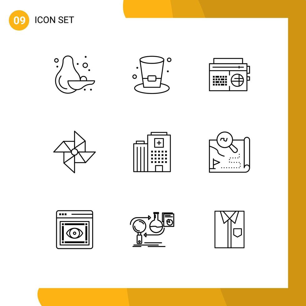 9 contours universels définis pour les applications web et mobiles care madical music hospital wind éléments de conception vectoriels modifiables vecteur