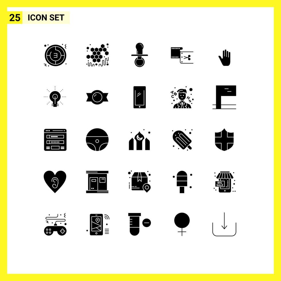 pack de glyphes solides de 25 symboles universels d'édition d'éléments de conception vectoriels modifiables de sucette à clip visqueux vecteur