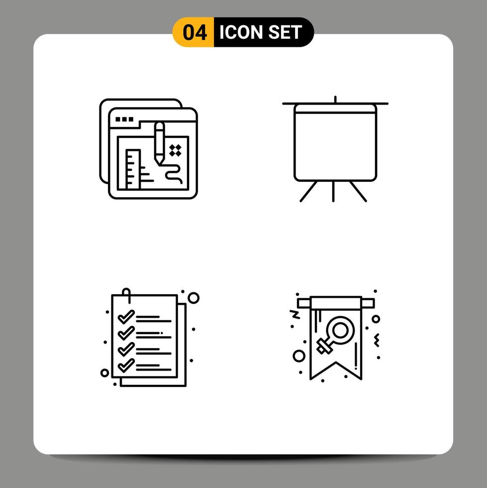ensemble moderne de 4 couleurs et symboles plats remplis tels que les éléments de conception vectoriels modifiables du fichier de plate-forme d'éducation de paiement du navigateur vecteur