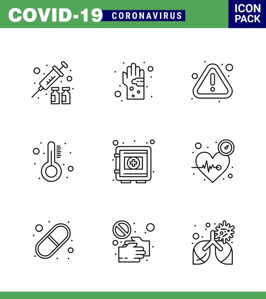 coronavirus 2019ncov covid19 prévention jeu d'icônes thermomètre médecine hygiène soins de santé avertissement coronavirus viral 2019nov maladie vecteur éléments de conception