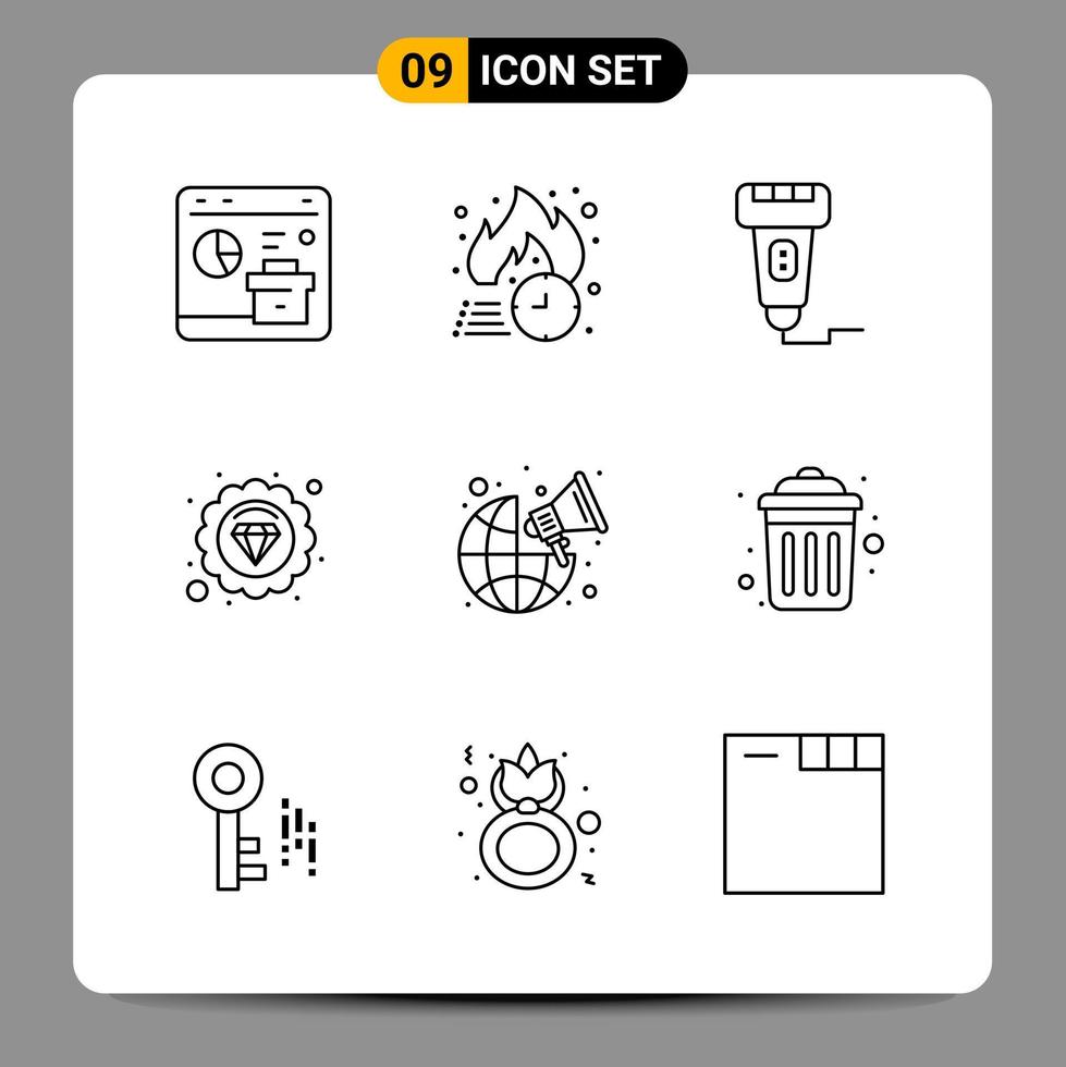 9 symboles de contour du pack d'icônes noires signes pour des conceptions réactives sur fond blanc 9 icônes définies fond de vecteur d'icône noire créative