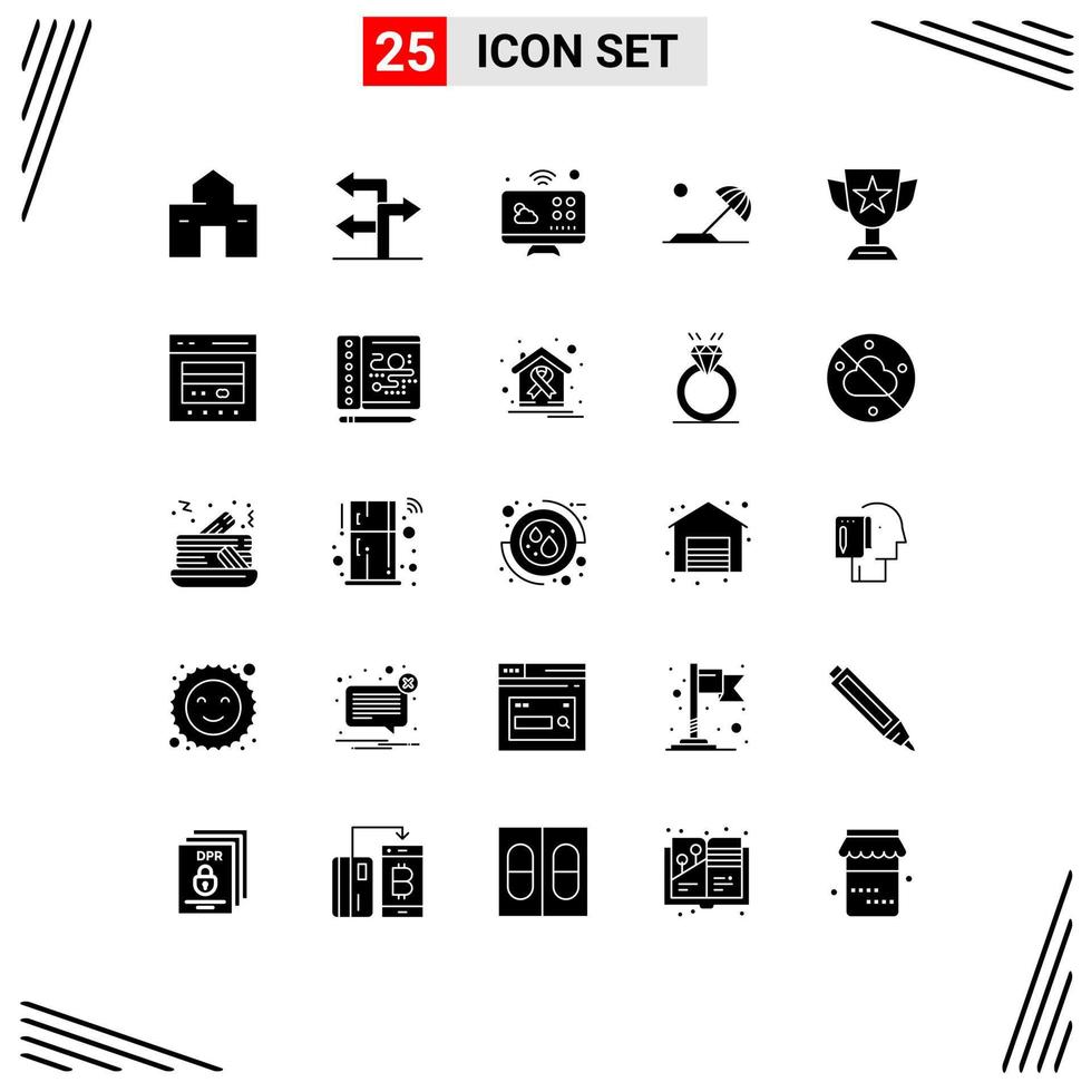 ensemble de 25 symboles d'icônes d'interface utilisateur modernes signes pour récompense soleil communications vacances plage éléments de conception vectoriels modifiables vecteur
