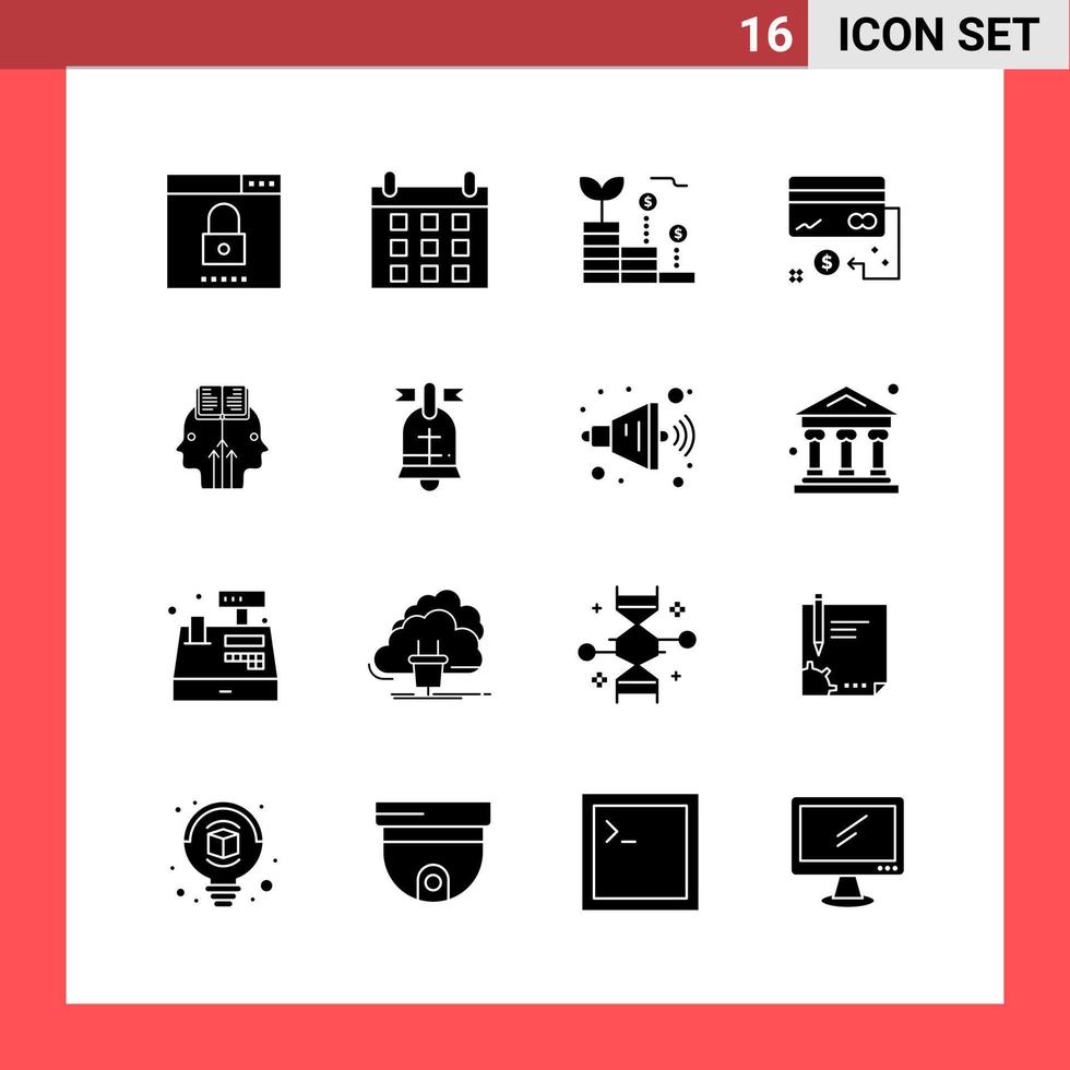 pack de 16 symboles de glyphe de style solide sur fond blanc signes simples pour la conception générale fond de vecteur d'icône noire créative
