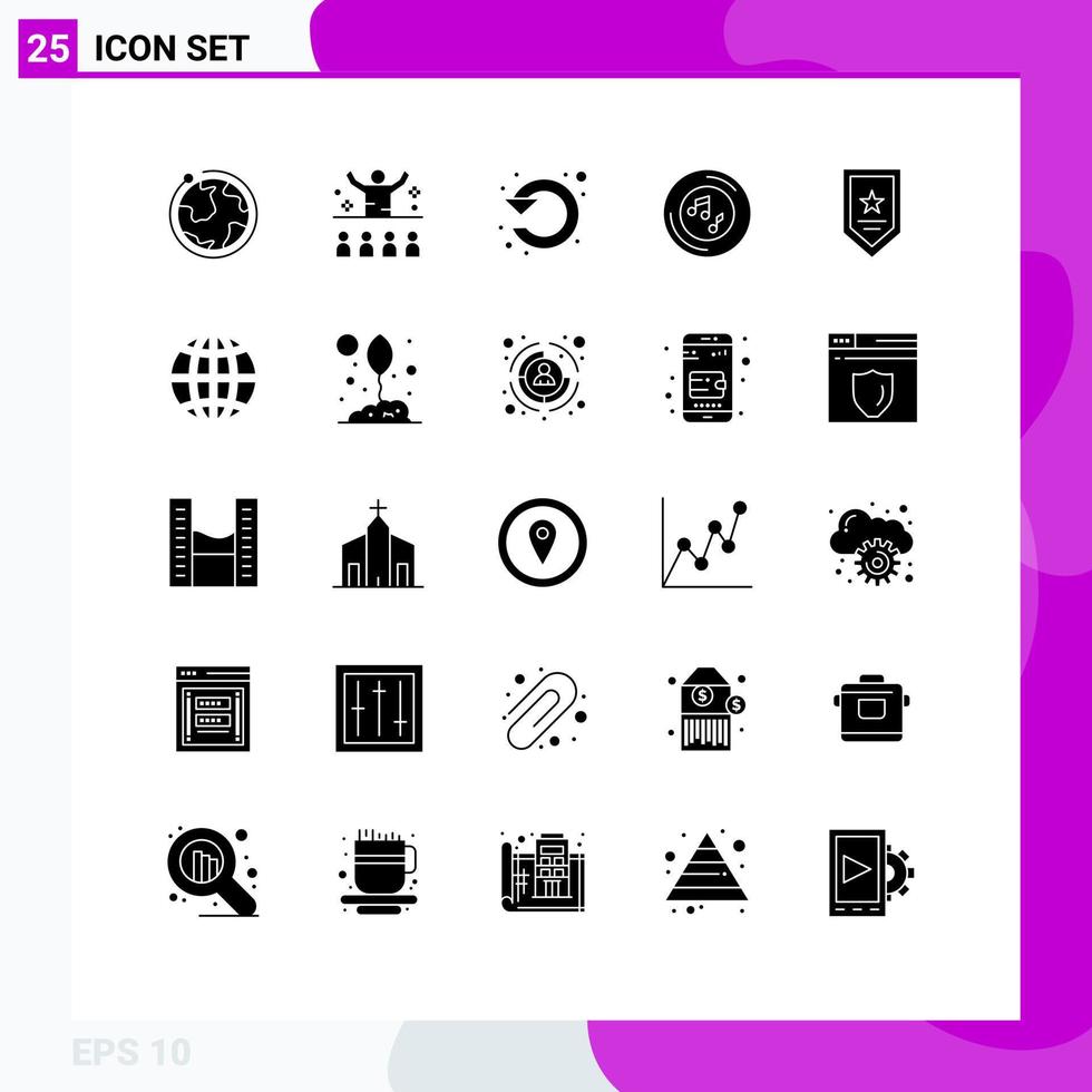25 concept de glyphe solide pour sites Web lecteur mobile et applications musique de présentation musicale faire pivoter des éléments de conception vectoriels modifiables vecteur