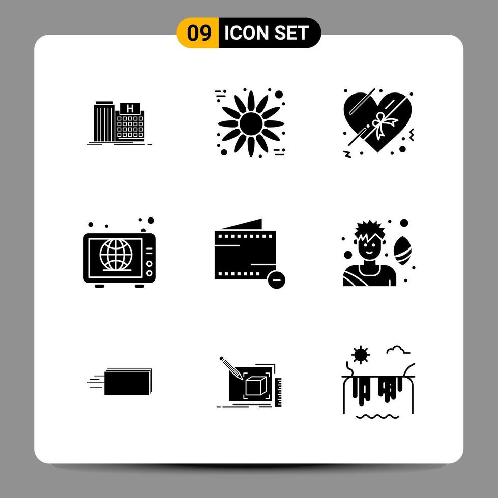 9 pack d'icônes noires symboles de glyphe signes pour des conceptions réactives sur fond blanc 9 icônes définies fond de vecteur d'icône noire créative