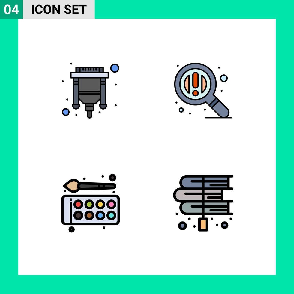 4 signes universels de couleur plate fillline symboles de dessin de câble palette de peinture zoom hdmi éléments de conception vectoriels modifiables vecteur