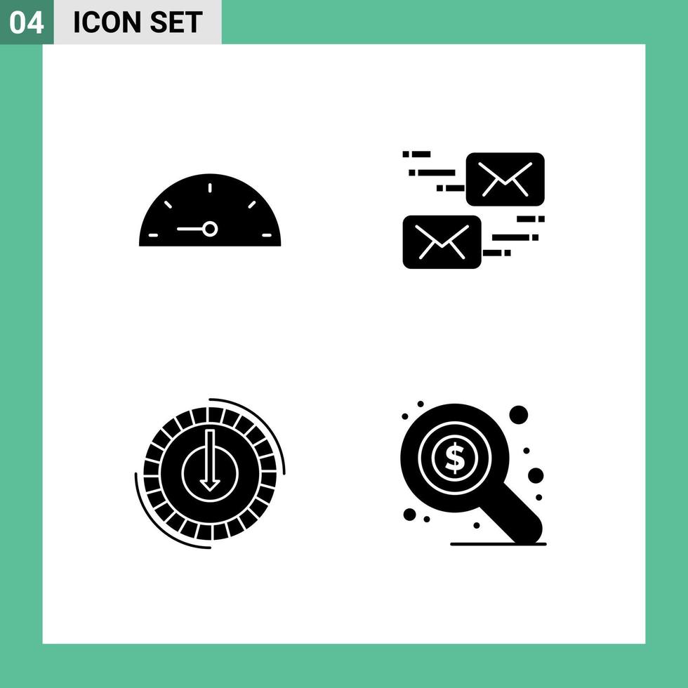 4 ensembles de glyphes solides universels pour les applications Web et mobiles, le message électronique de dépenses du tableau de bord réduit les éléments de conception vectoriels modifiables vecteur