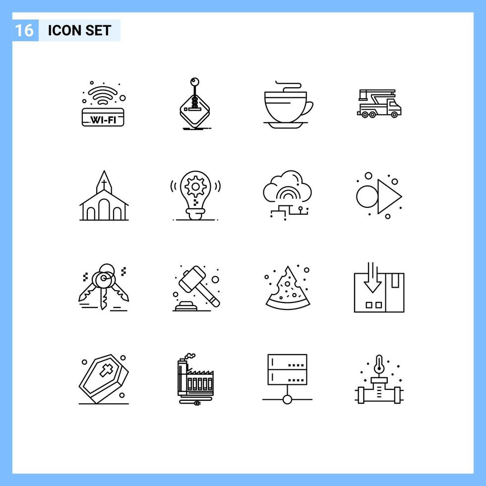 ensemble moderne de 16 contours et symboles tels que le camion de levage de transport nettoyage des éléments de conception vectoriels modifiables vecteur
