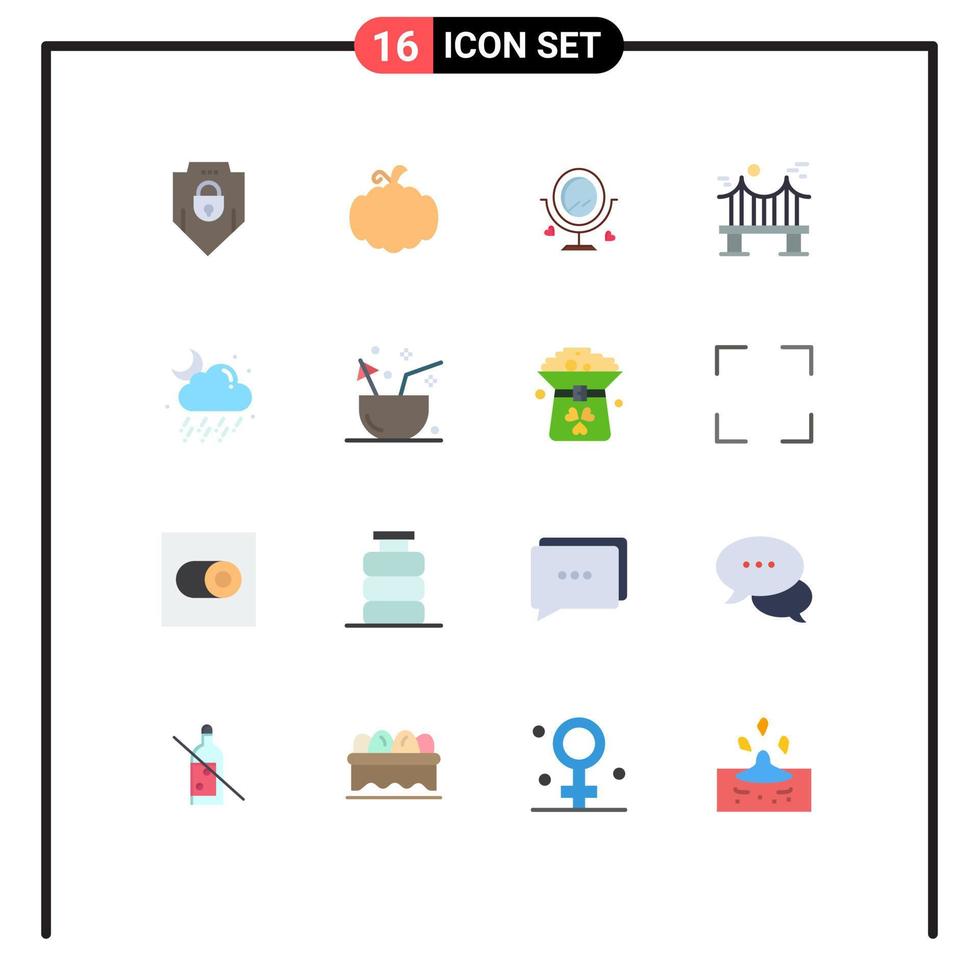 pack de 16 signes et symboles de couleurs plates modernes pour les supports d'impression Web tels que le métal merroir de la rivière des nuages à travers un pack modifiable d'éléments de conception de vecteur créatif