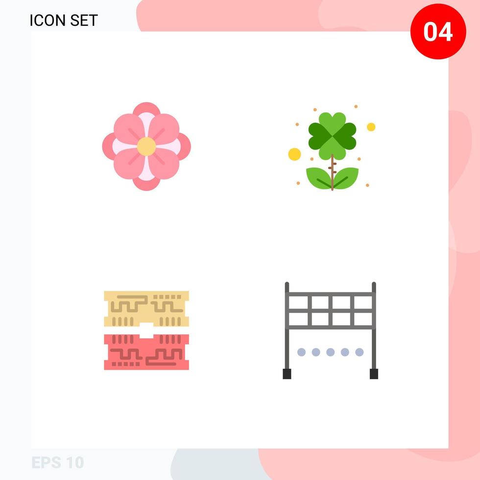 pictogramme ensemble de 4 icônes plates simples d'anémone ordinateur printemps fleur feuille finition éléments de conception vectoriels modifiables vecteur