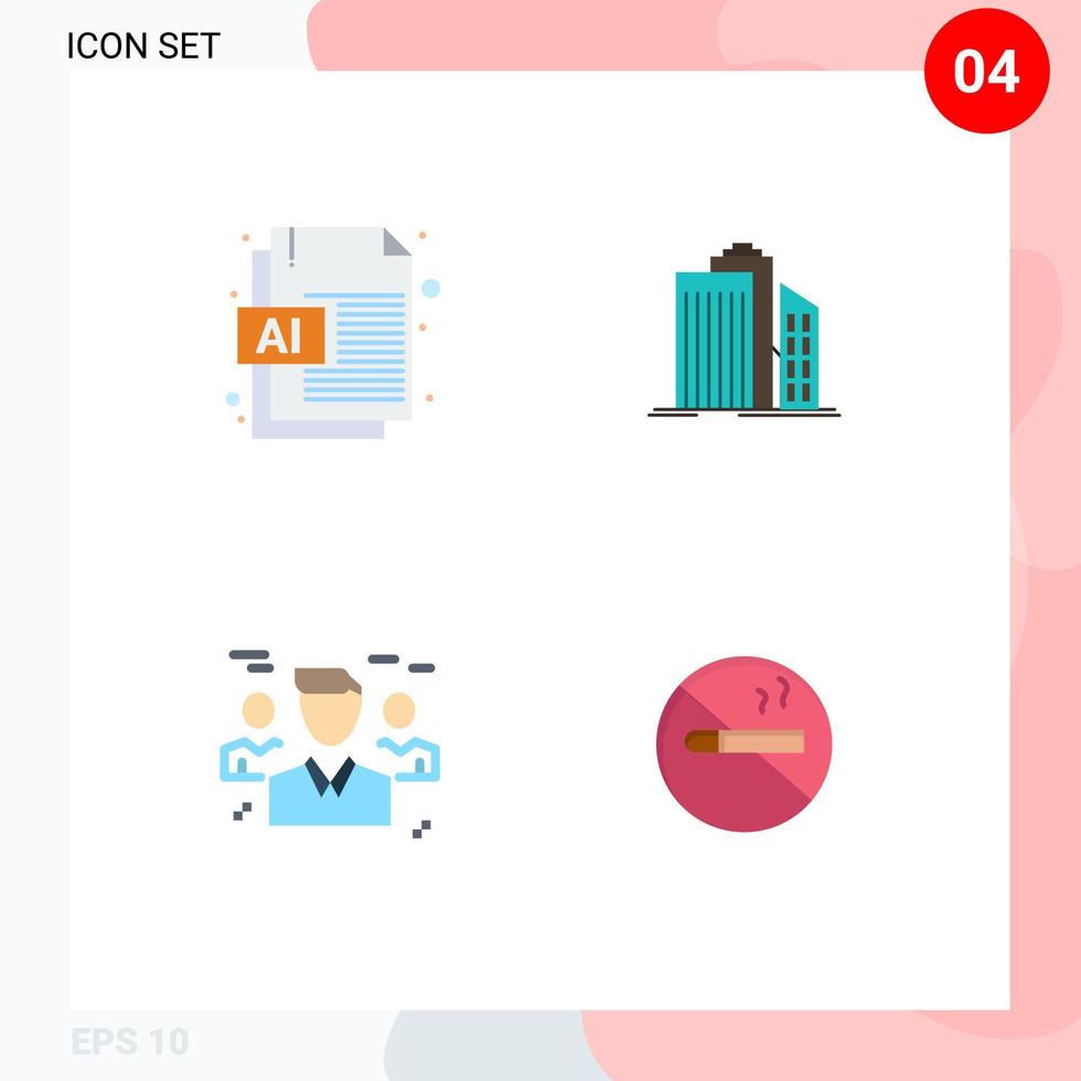 4 pack d'icônes plates d'interface utilisateur de signes et symboles modernes d'éléments de conception vectoriels modifiables de groupe d'entreprises de gratte-ciel d'entreprise ai vecteur