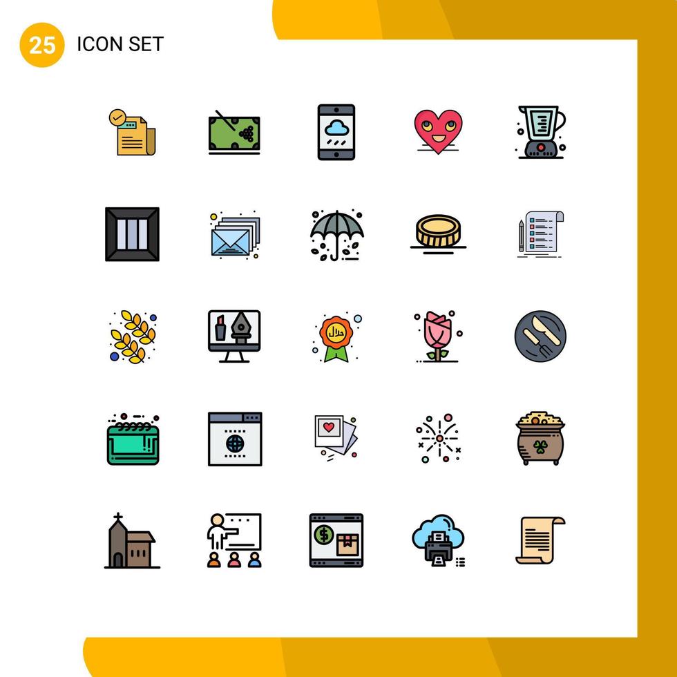 ensemble de 25 symboles d'icônes d'interface utilisateur modernes signes pour le visage emoji bâton coeur météo éléments de conception vectoriels modifiables vecteur