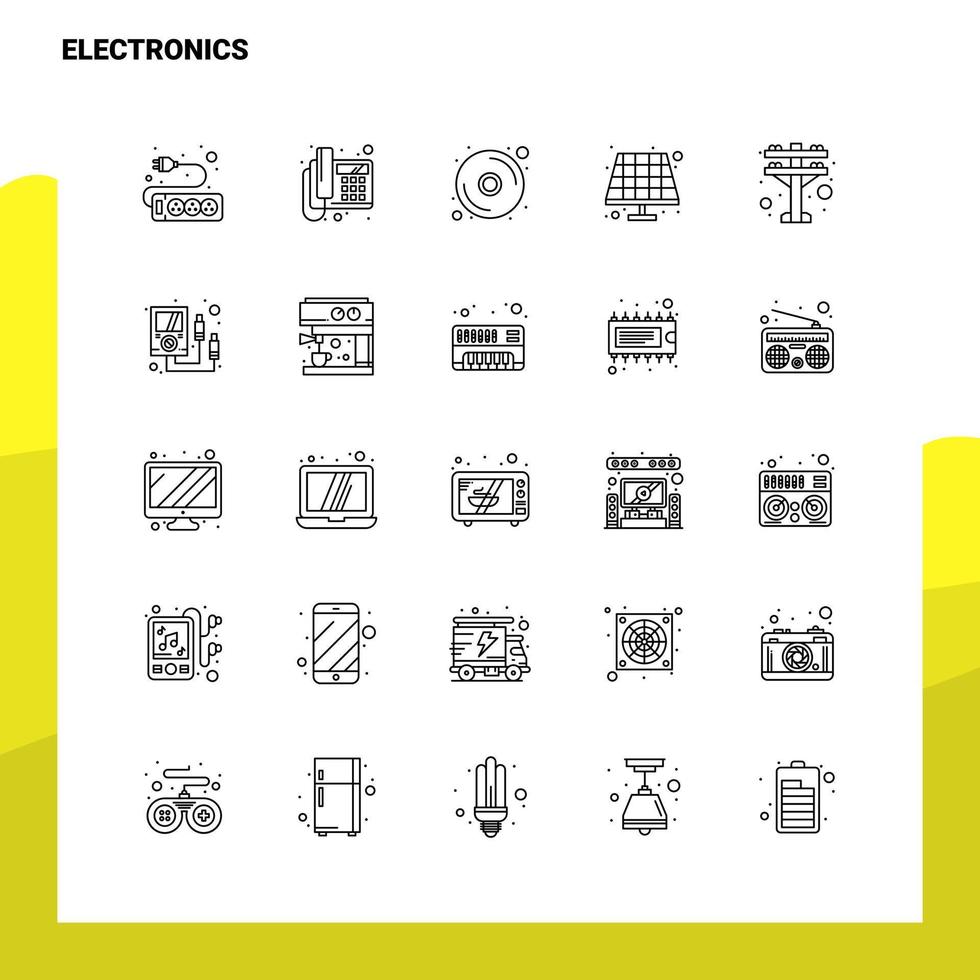 ensemble d'icônes de ligne électronique ensemble 25 icônes conception de style minimalisme vectoriel icônes noires ensemble pack de pictogrammes linéaires