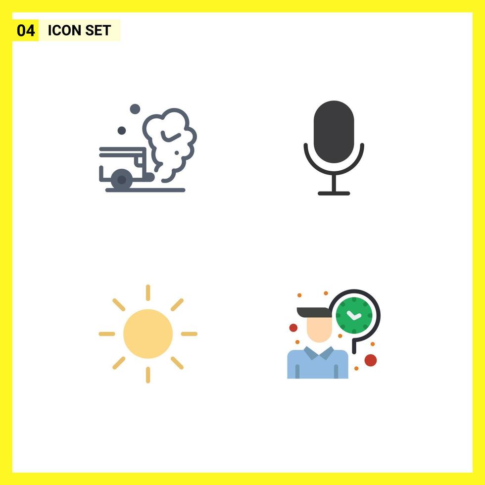 ensemble de 4 symboles d'icônes d'interface utilisateur modernes signes pour la pollution de l'air soleil microphone routine éléments de conception vectoriels modifiables vecteur