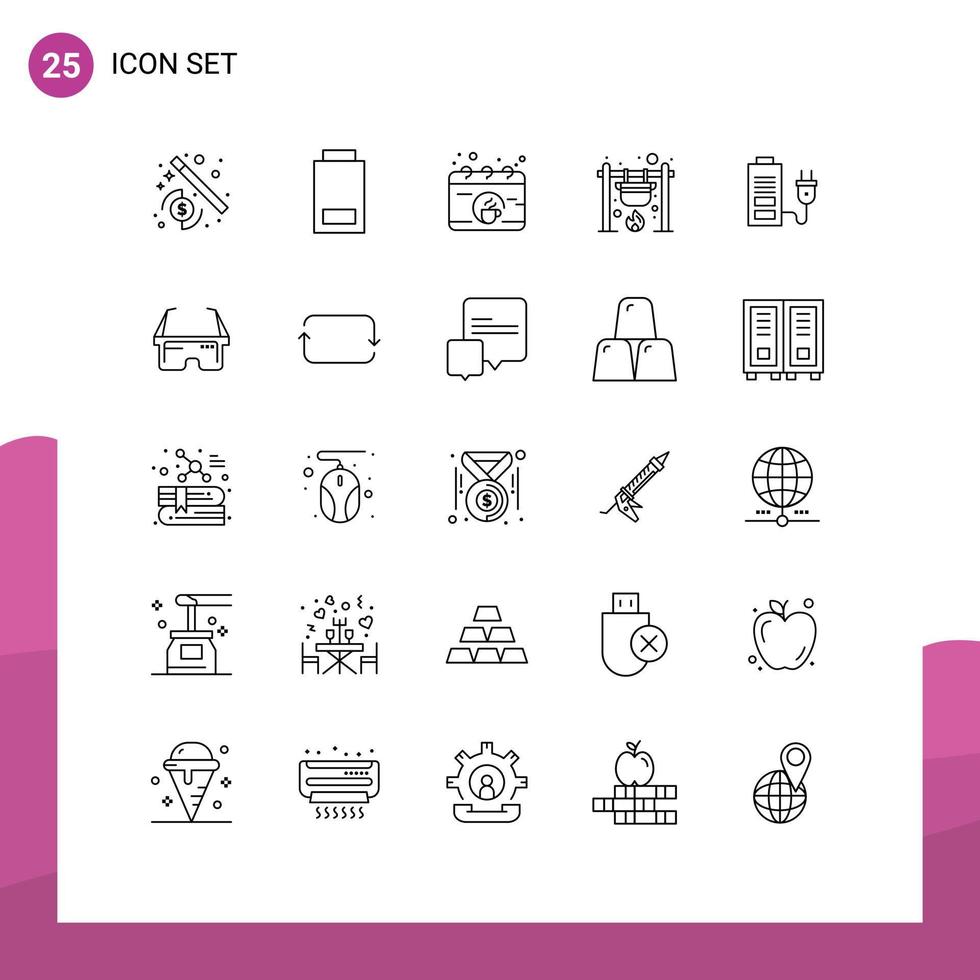 symboles d'icônes universels groupe de 25 lignes modernes d'éléments de conception vectorielle modifiables de feu de camp de cuisinier de coupe-feu de batterie vecteur