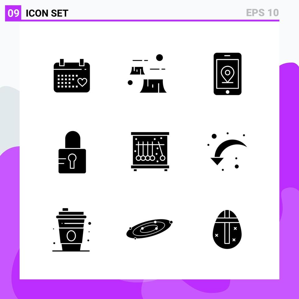 ensemble de 9 icônes de style solide symboles de glyphes créatifs pour la conception de sites Web et les applications mobiles signe d'icône solide simple isolé sur fond blanc 9 icônes fond de vecteur d'icône noire créative