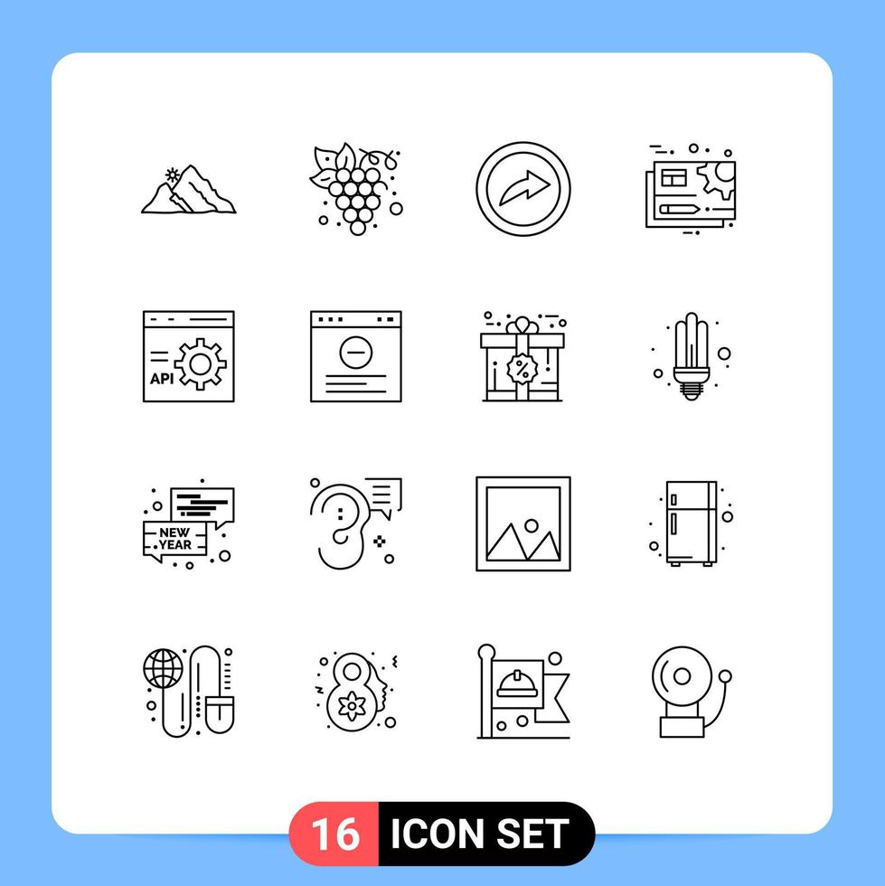 pack de 16 signes et symboles de contours modernes pour les supports d'impression Web tels que la configuration du navigateur éléments de conception vectoriels modifiables de document d'équipement organique vecteur