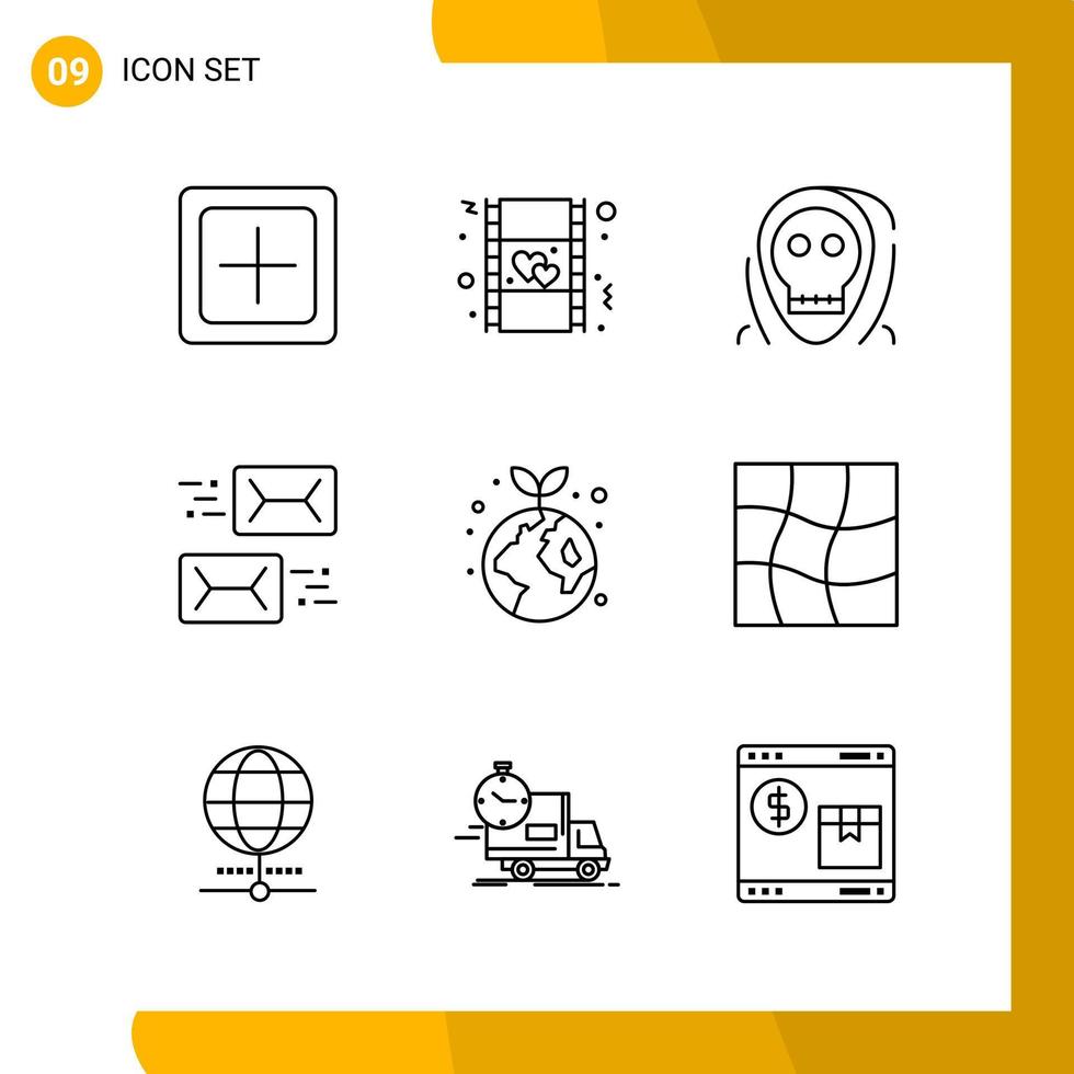9 icônes ensemble de style de ligne pack d'icônes symboles de contour isolés sur fond blanc pour la conception de site Web réactif fond de vecteur d'icône noire créative