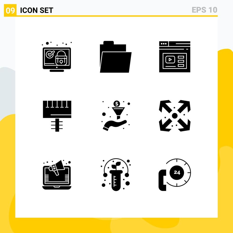 ensemble moderne de 9 glyphes et symboles solides tels que des éléments de conception vectoriels modifiables de vidéo de publicité sur Internet vecteur