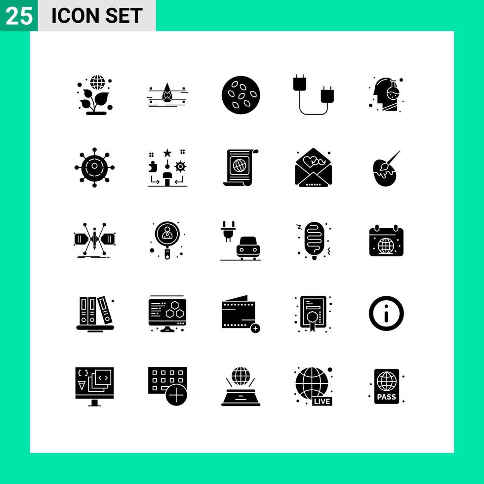 ensemble de 25 glyphes solides vectoriels sur la grille pour les dispositifs de graines de gadget de tête ordinateurs éléments de conception vectoriels modifiables vecteur