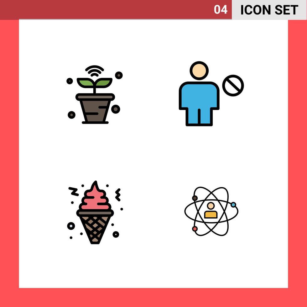 interface mobile ligne remplie couleur plate ensemble de 4 pictogrammes d'éléments humains internet bloqués crème glacée éléments de conception vectoriels modifiables vecteur