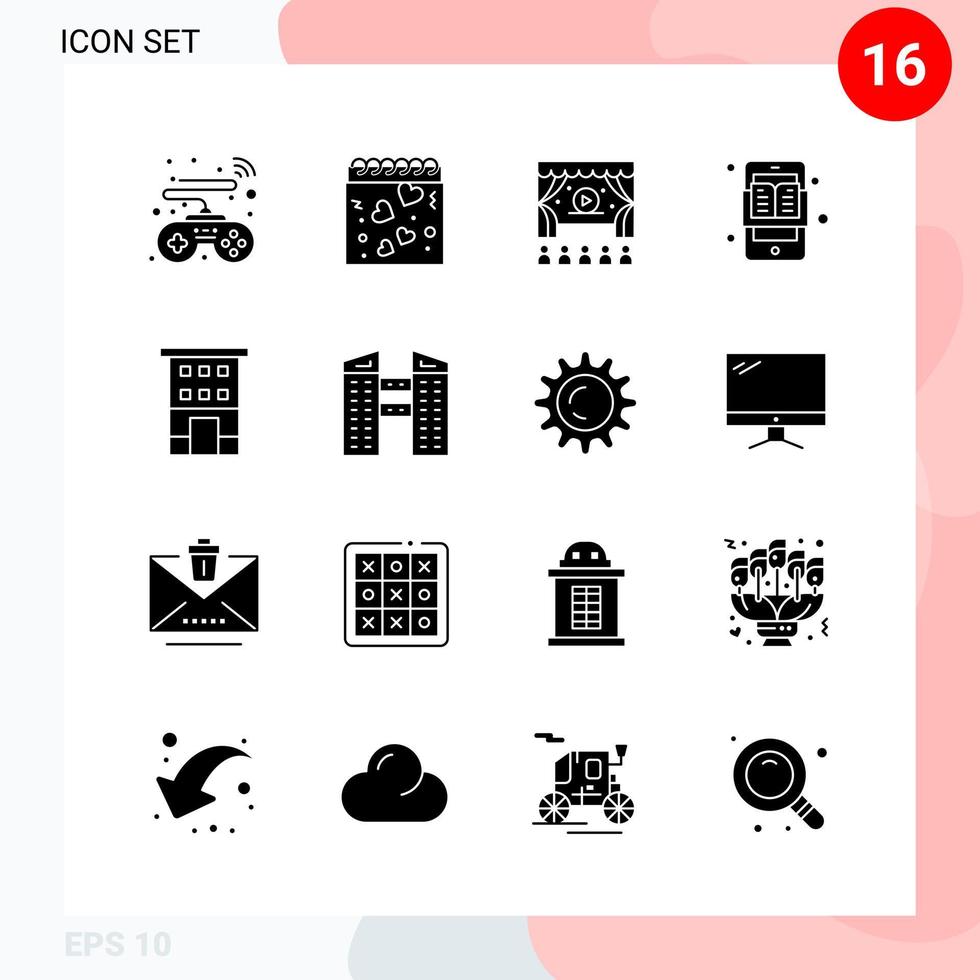 pack vectoriel de 16 icônes dans un pack de glyphes créatifs de style solide isolé sur fond blanc pour le web et mobile fond vectoriel d'icône noire créative