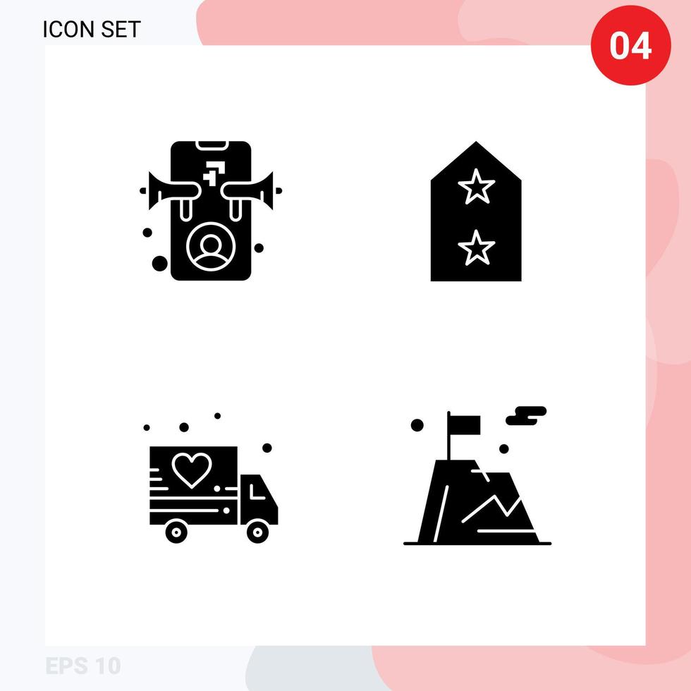 interface mobile glyphe solide ensemble de 4 pictogrammes d'éléments de conception vectoriels modifiables d'entreprise de médaille d'amour en ligne vecteur