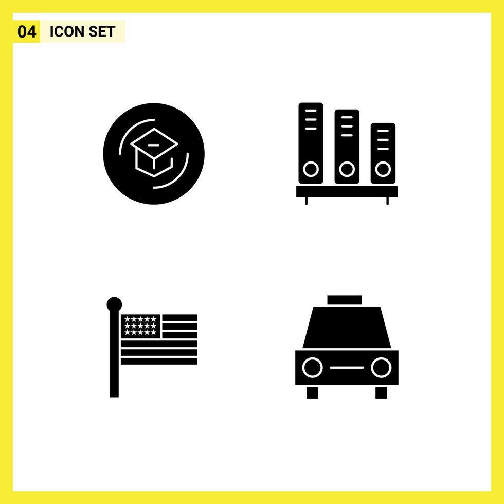 ensemble de pictogrammes de 4 glyphes solides simples d'étagères d'éducation apprenant des états de bibliothèque éléments de conception vectoriels modifiables vecteur