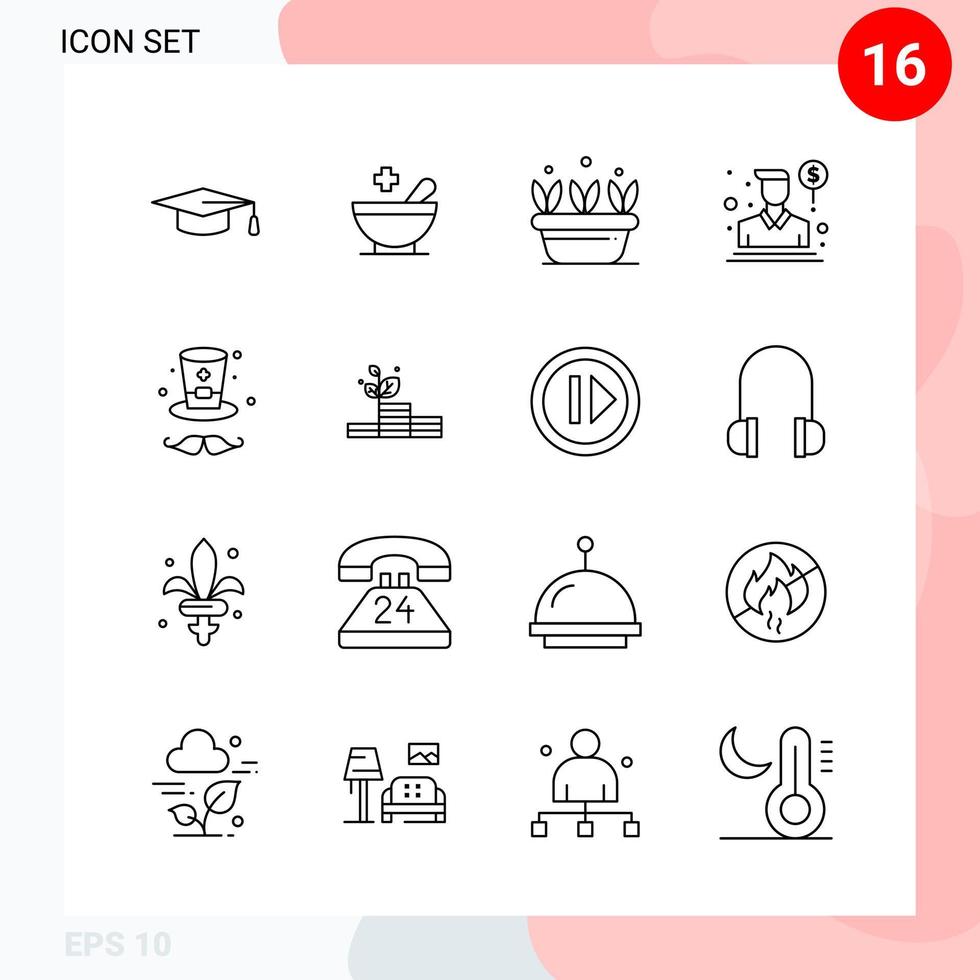 pack vectoriel de 16 icônes dans le pack de contour créatif de style de ligne isolé sur fond blanc pour le web et mobile fond de vecteur d'icône noire créative