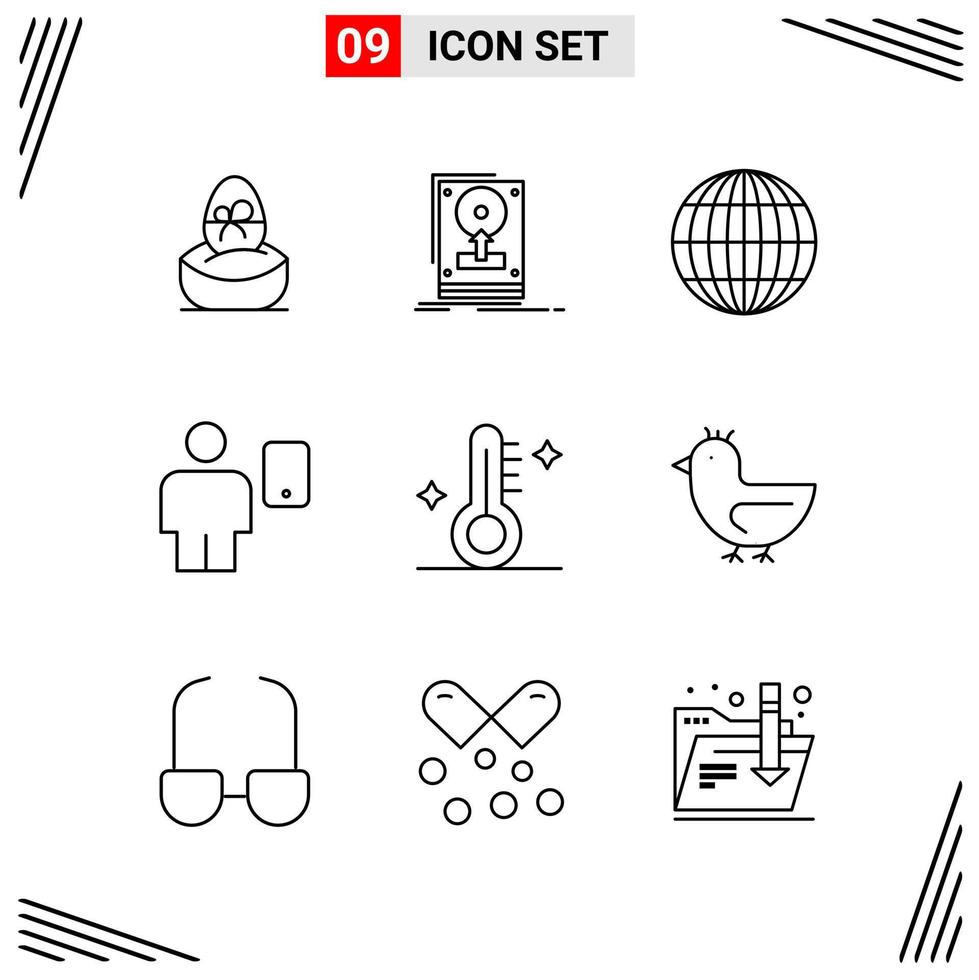 9 icônes ligne style grille basée sur des symboles de contour créatifs pour la conception de sites Web signes d'icône de ligne simple isolés sur fond blanc 9 jeu d'icônes fond de vecteur d'icône noire créative