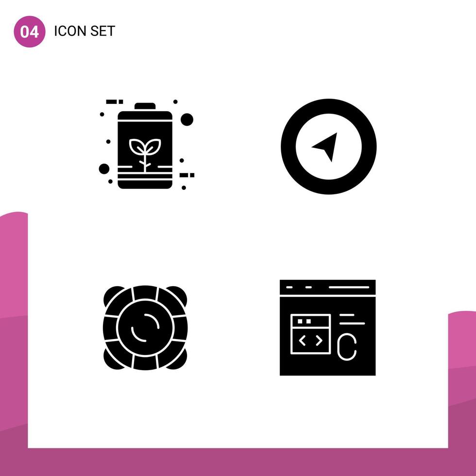 groupe de 4 glyphes solides modernes définis pour la sécurité de la batterie énergie navigation flotteur éléments de conception vectoriels modifiables vecteur