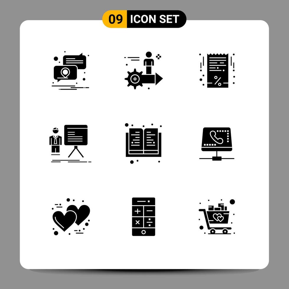 9 concept de glyphe solide pour les sites Web mobiles et les applications tableau de progression homme homme d'affaires reçu éléments de conception vectoriels modifiables vecteur